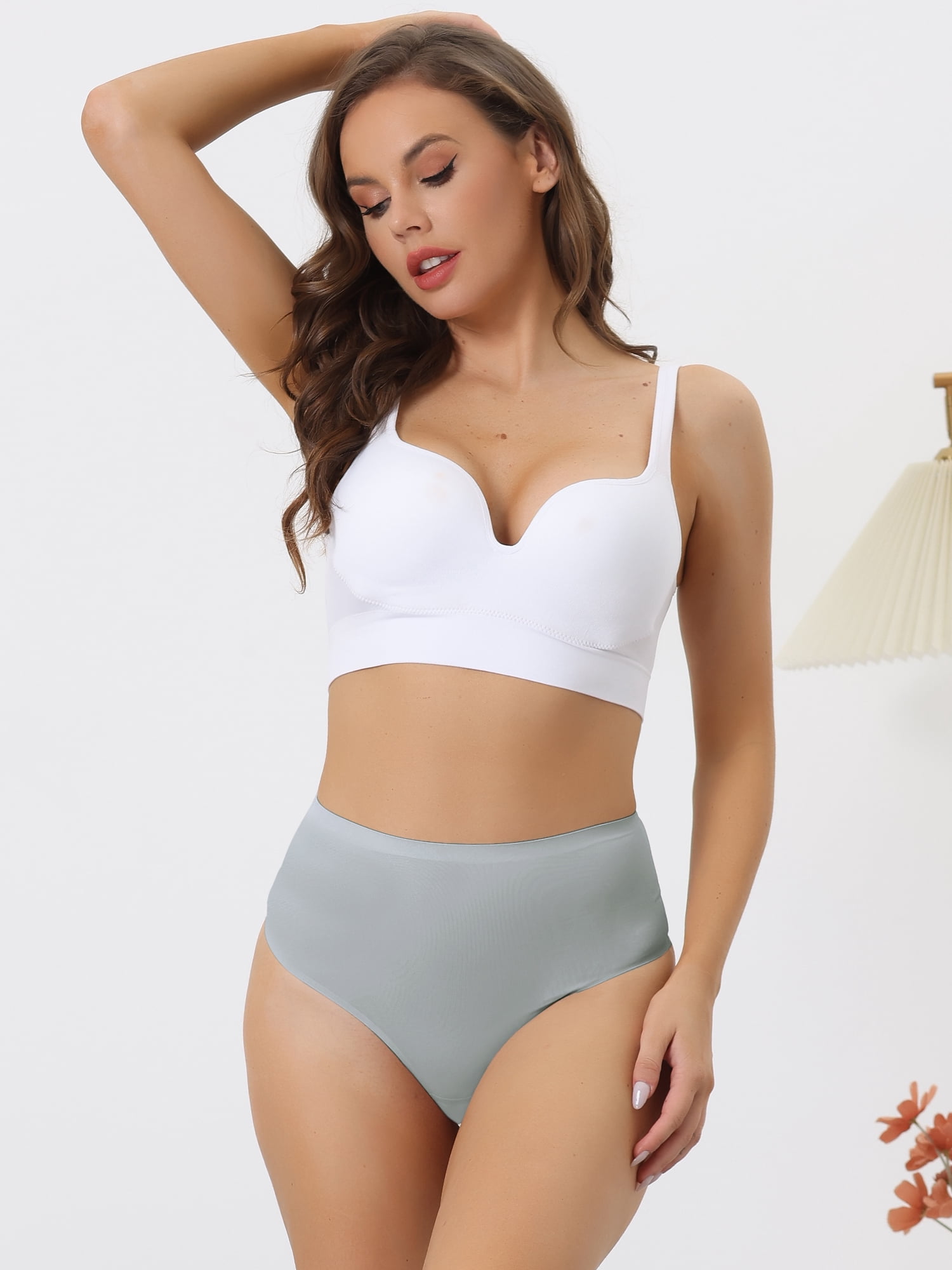 DARING DIVA Women's High Waist Tummy Control Stretch Thongs Underwear S Grey