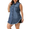 thumbnail image 4 of Agnes Orinda Women's Plus Size Button Up Frayed Hem Shacket Sleeveless Pockets Denim Jean Jacket Vest, 4 of 5