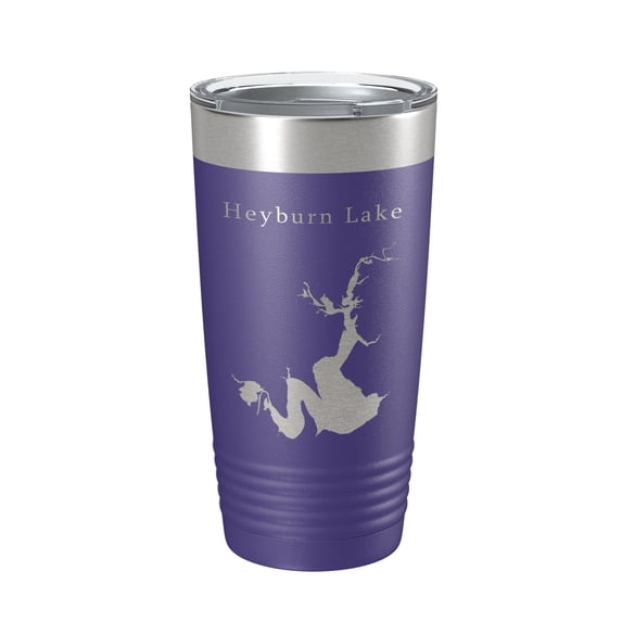 Heyburn Lake Map Tumbler Travel Mug Insulated Laser Engraved Coffee Cup Oklahoma 20 oz Purple