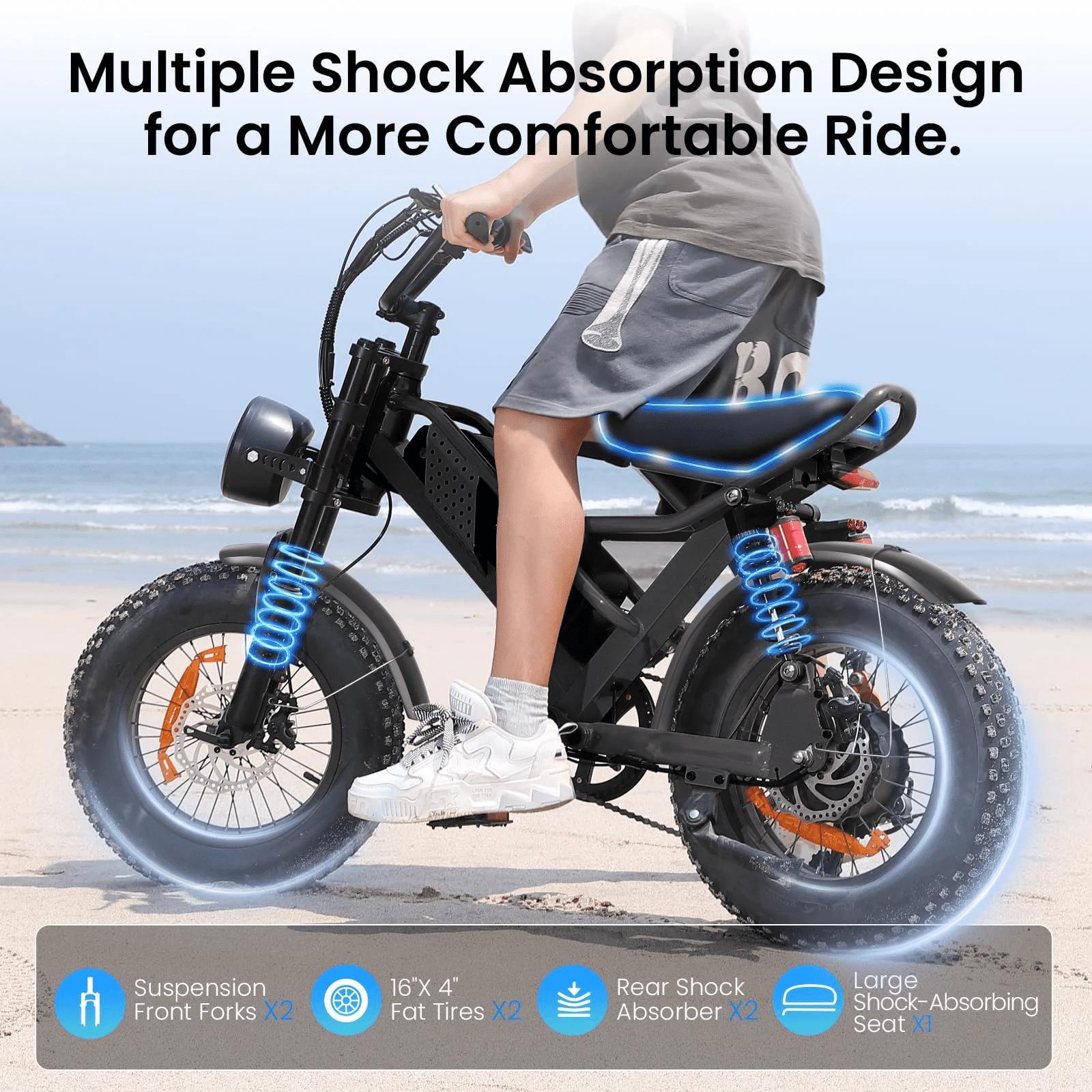 Spacewalk 16" Fat Tire Electric Bike, 750W Motor,48V 15Ah Removable Battery,21.7 MPH Compact Ebike with Dual Suspension,UL 2849