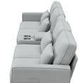 thumbnail image 6 of 4 Seater Sofa, 114.2" Modern Linen Fabric Upholstered Sofa with Storageable Coffee Table and 2 Cupholders, 2 USB Ports Wired or Wirelessly Charged, Double Loveseat Couch for Living Room, Light Gray, 6 of 7