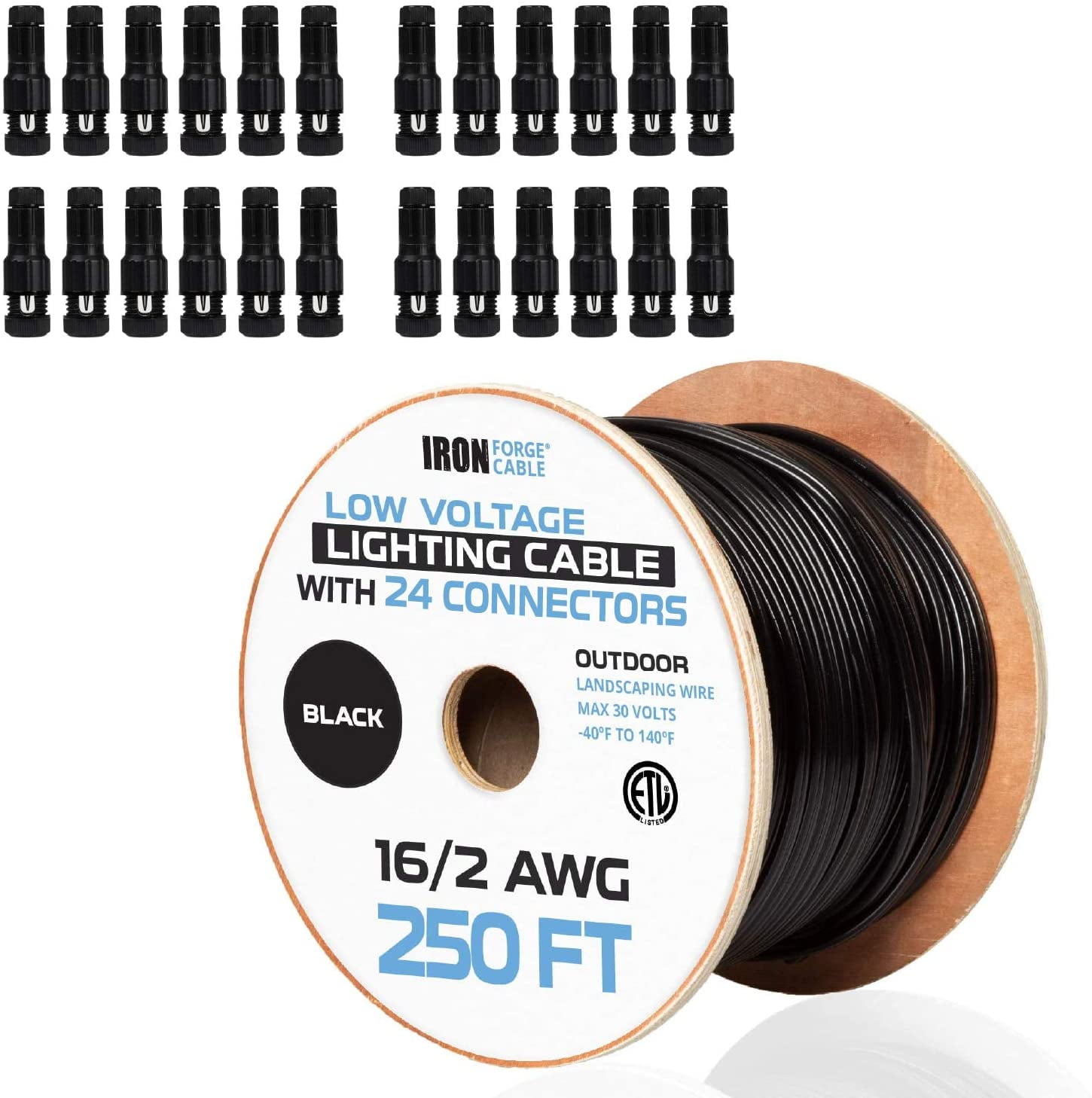 16/2 Low Voltage Landscape Wire with 24 Connectors 250ft Outdoor Low