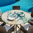 thumbnail image 6 of Octopus Coastal Round Tablecloth, Fitted Table Cover with Elastic for 36"-44" Round Tables, Vintage Nautical Ocean Starfish Compass Table Cloth Outdoor Indoor Dinning Party Waterproof Tablecloths, 6 of 7