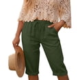 thumbnail image 4 of Hurxie Women Linen Shorts Casual Knee Length Bermuda Shorts Summer Beach Lightweight Capri Pants Army Green,M, 4 of 6
