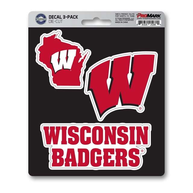 NCAA Wisconsin Badgers Team Décalcomanie, Lot de 3