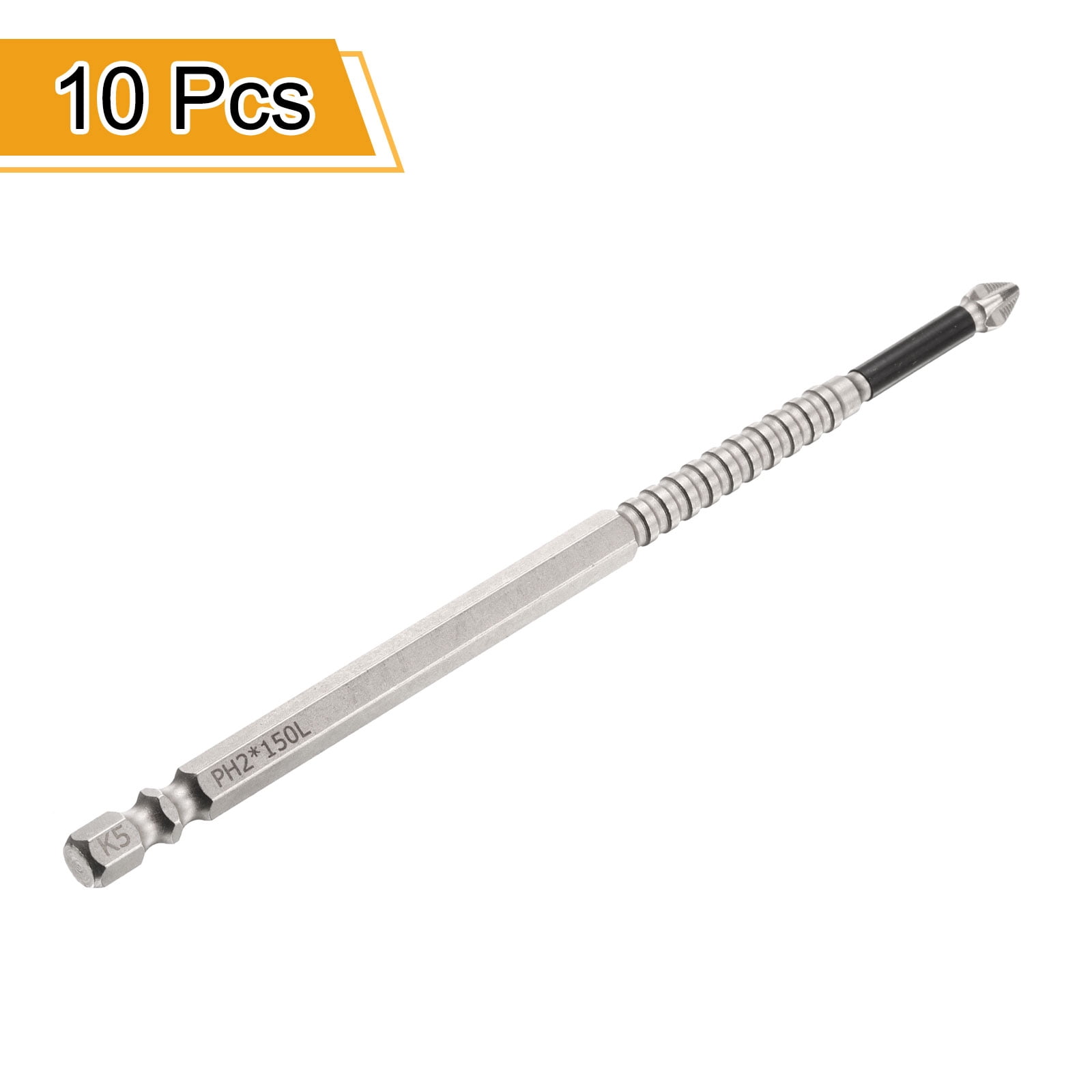 Uxcell 10pcs Impact Phillips Screwdriver Bit PH2 (#2) Anti Slip Tip 1/4" Hex Shank 6" (150mm) Long Magnetic Cross Screw Driver Industrial Power Drill Bits
