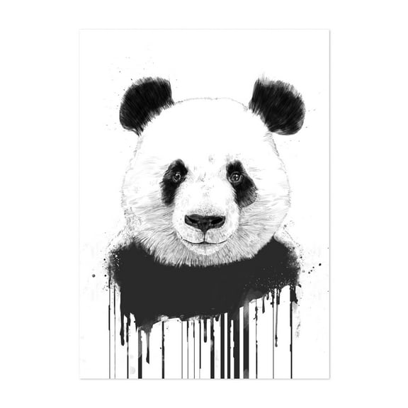 Graffiti Panda - Illustration Wildlife Black and White Animal Sketch Modern Art Unframed Wall Art Print 4 x 6 inches