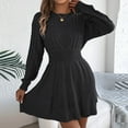 thumbnail image 4 of zaveiop Women's Short Sweater Dress, Cinched Waist Long Sleeve Crewneck Cable Knit Dresses, Fall Winter Casual Outfits (Black, M), 4 of 8