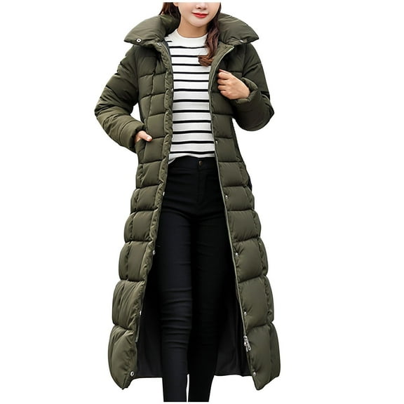 Baqcunre Women's Hooded Fluffy Down Jacket Long Quilted Winter Jacket Womens Padded Coat Thick Warm Puffer Jacket Parkas, 1PC Jacket Army Green L