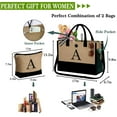 thumbnail image 2 of TINGN Initial Jute Tote Bag with Makeup Bag Beach Bag with Pockets Adjustable Strap Mothers Day Birthday Gifts for Her, 2 of 8