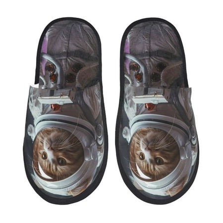 

Adobk Cat Astronaut In Space Print Slippers Indoor Outdoor Retro Slippers House Soft Fluffy Slides Cushion Furry Slippers-Large
