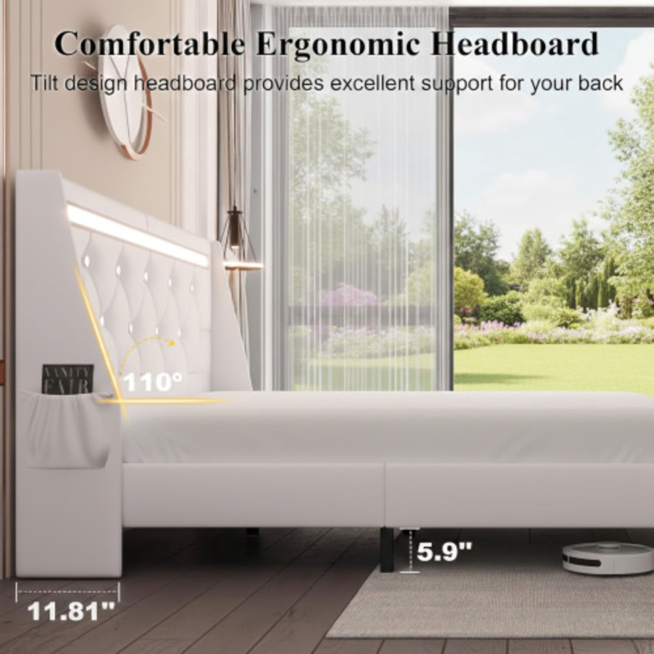 Noble House Ashrid Full Size Bed Frame with Charging Station, Storage Drawers & LED Lights, Metal Support, White