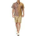 thumbnail image 2 of MODA NOVA Big & Tall Men's Summer Hawaiian Stripe Patchwork Button Down Shirt Khaki LT, 2 of 6