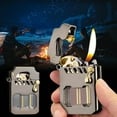 thumbnail image 4 of Metal Windproof Lighter with Transparent Chamber and One-Button Ejection, Refillable Rocker Lighter for Outdoor and Daily Use, Brushed Metal Finish Lighter(B), 4 of 4