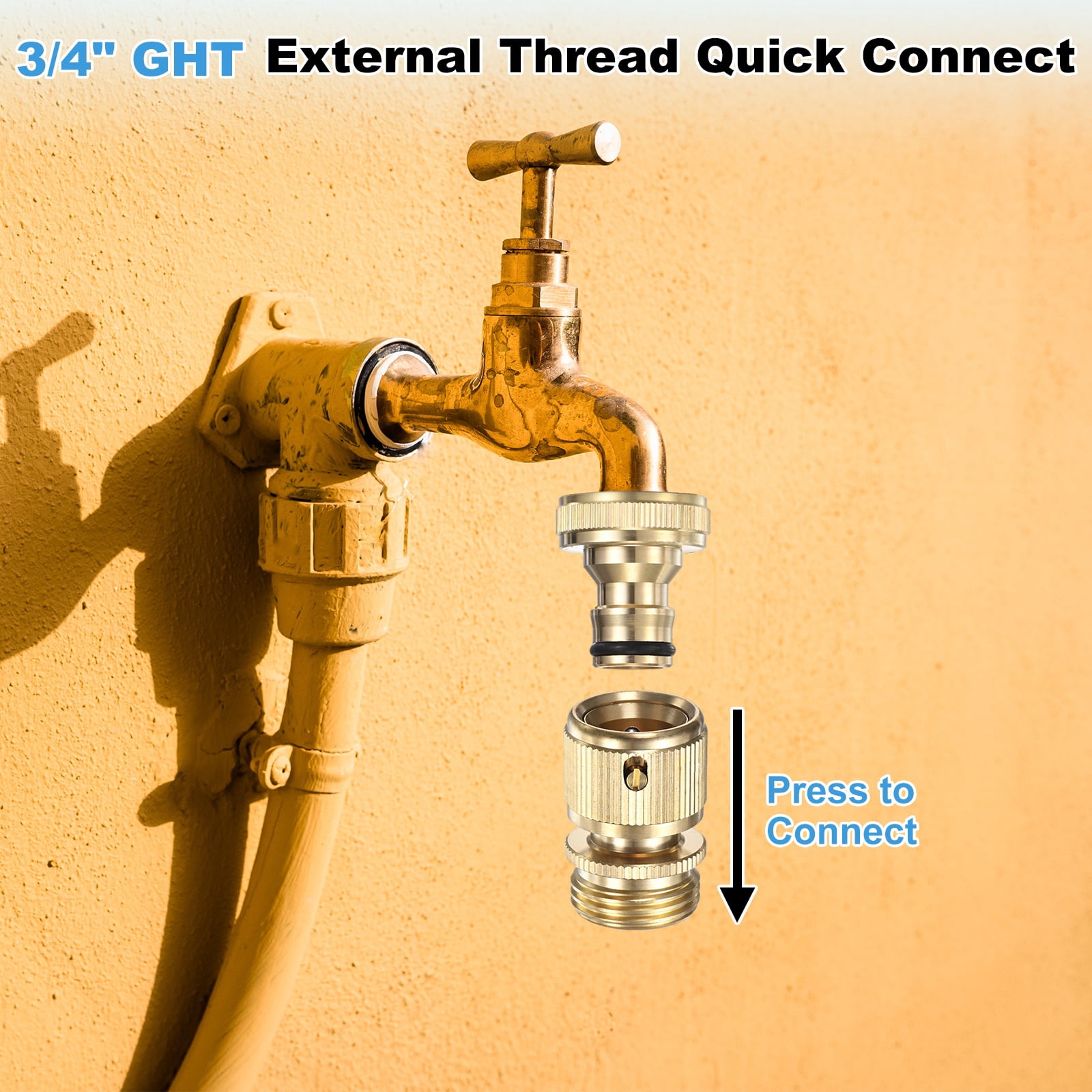 3 Sets Garden Hose Quick-Connect, 3/4 Inch GHT Solid Brass Water Hose Fitting