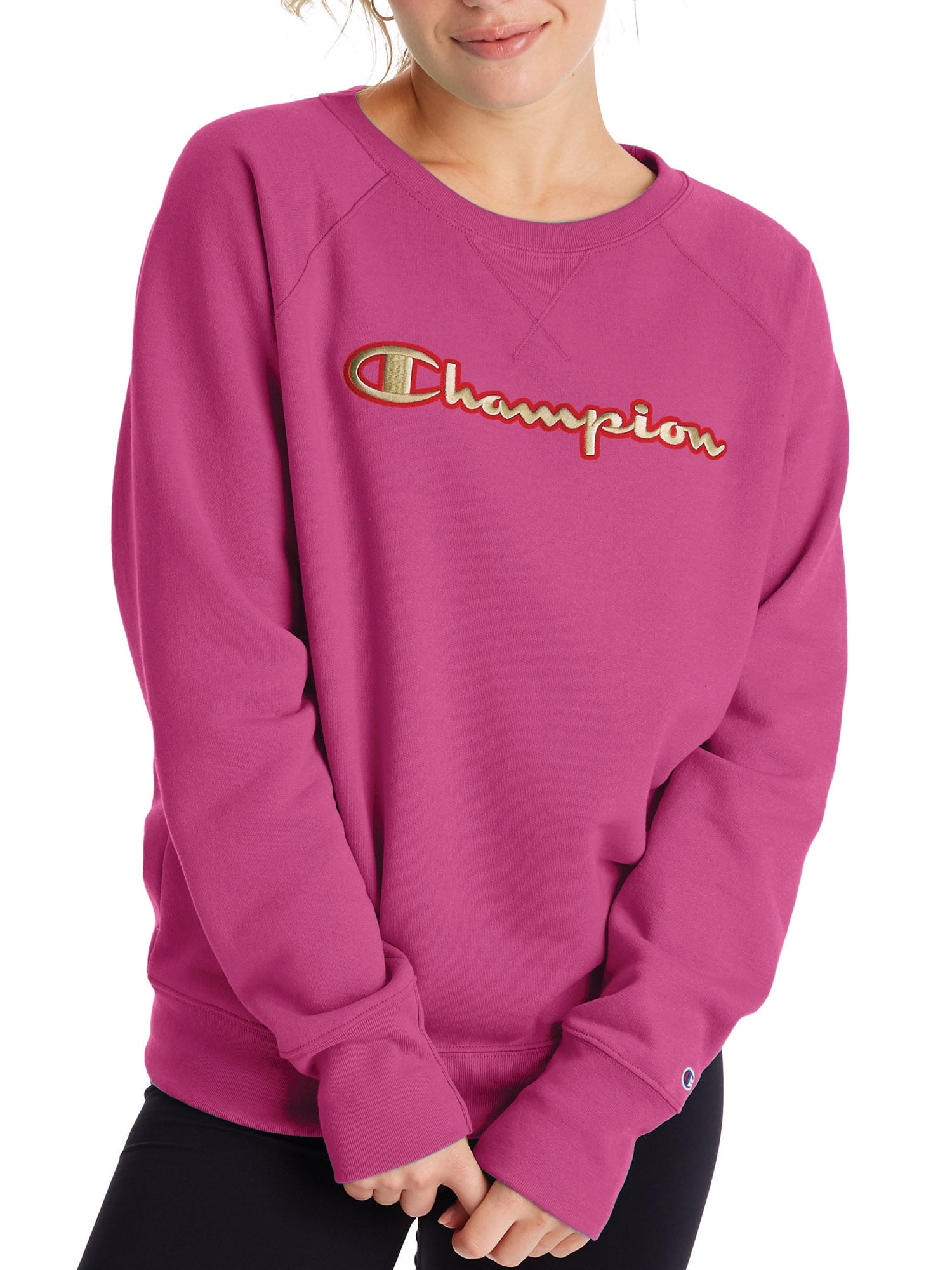 champion pink fleece crew neck sweatshirt