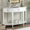 thumbnail image 2 of 51" Modern Curved Console Table, Solid Wood Half Moon Sofa Table with 3 Drawers and Open Bottom Shelf, Vintage Narrow Entryway Table for Hallway Living Room Bedroom, Wihte, 2 of 9