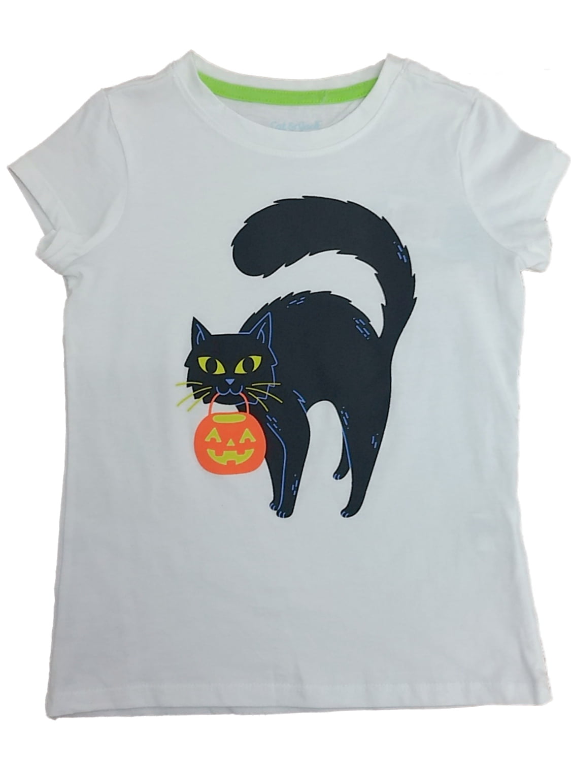 Cat & Jack Happy Halloween T-Shirt  White Pumpkin Top Girl Tee Shirt sz xs or s 
