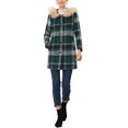 thumbnail image 2 of MODA NOVA Juniors Long Sleeves Detachable Faux Fur Trim Plaid Overcoat with Hood Green S, 2 of 6