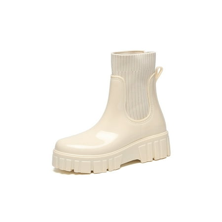 

Daeful Women s Chelsea Boot Slip Resistant Work Shoes Waterproof Rain Boots Walking Comfort Fashion Outdoor Rainboot Beige 7.5