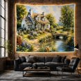 thumbnail image 6 of Charming Rustic Cottage with Stone Bridge in Meadow, Serene Watercolor for Cottagecore Fans, Pastoral Wall Art Decor, Housewarming Gift Tapestry Wall Hanging for Bedroom and Living Room, 6 of 7