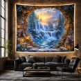 thumbnail image 4 of Winter Waterfall in Snowy Mountain Forest with Lanterns, Peaceful Fantasy for Nature Lovers, Alpine Decor, Christmas Gift, Tapestry Wall Hanging for Bedroom and Living Room, 4 of 5