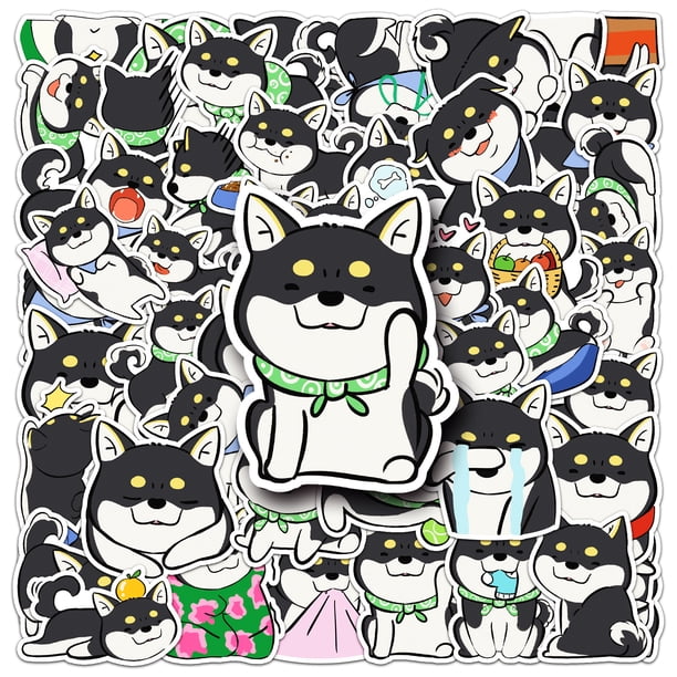 Pegatinas negras con diseño de perro Shiba Inu, 50 unidades, de vinilo impermeable