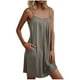 thumbnail image 1 of Camisón de mujer con bolsillos, sin mangas, con pliegues en la parte delantera, cuello redondo, 1 of 6