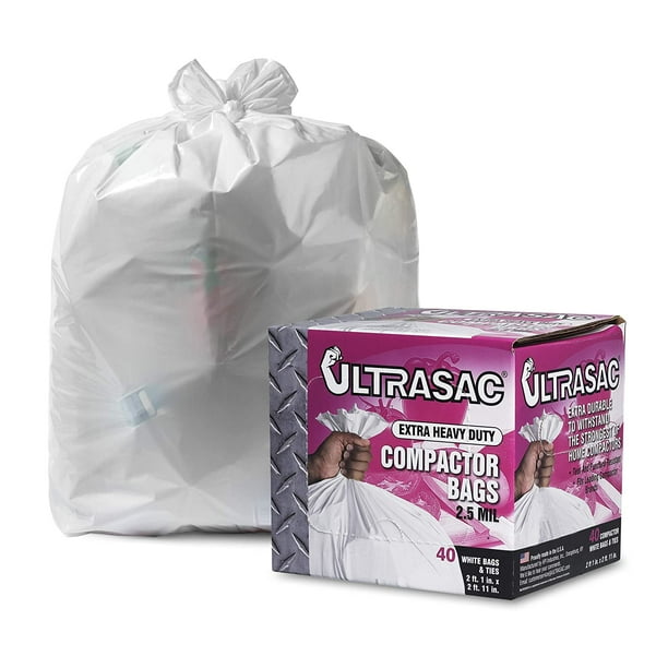 Trash Compactor Bags (40 Pack with Ties) 18 Gallon for 15 inch