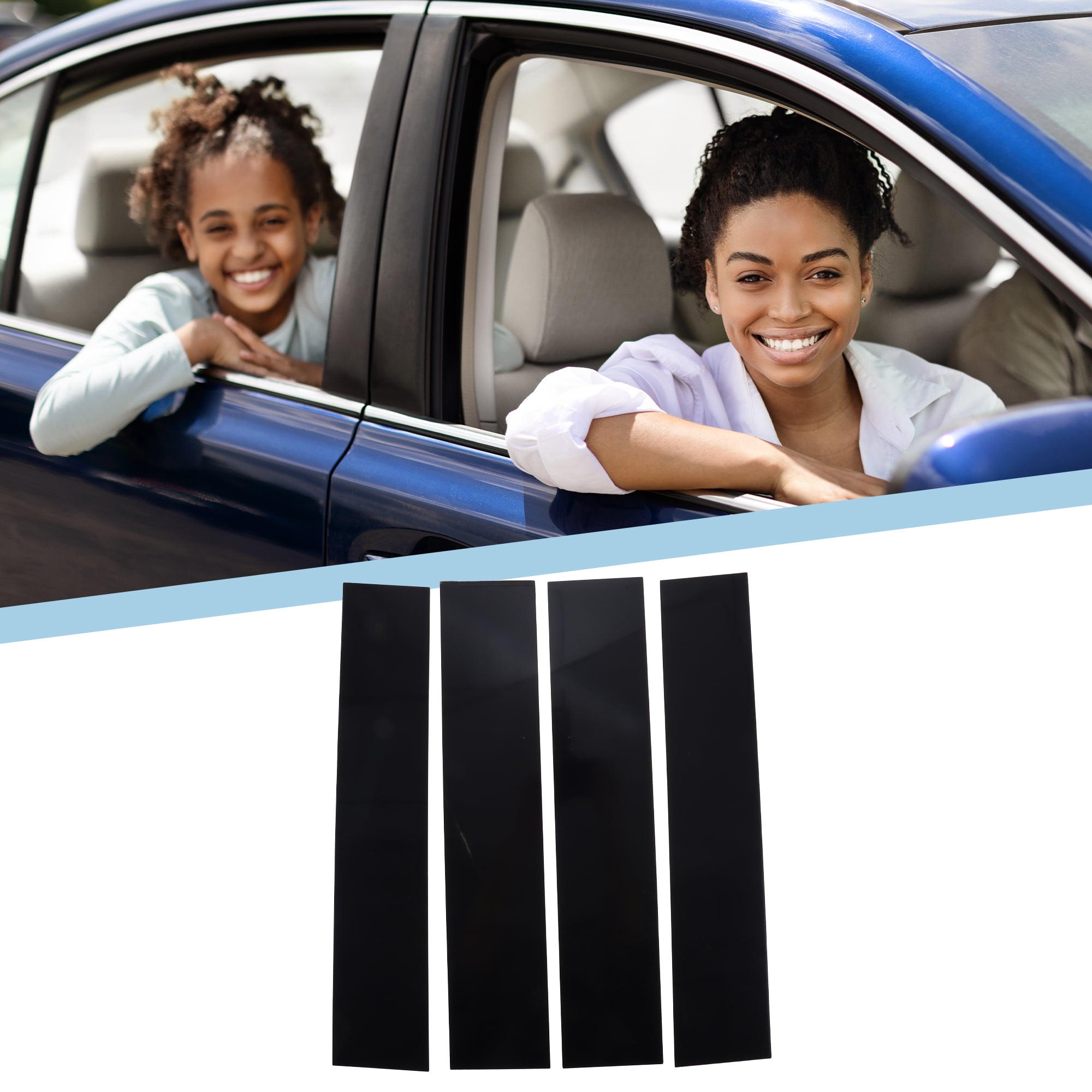 Unique Bargains 4Pcs Door Pillar Window Trim Cover for Ford F-150 2004-2014 Plastic Black