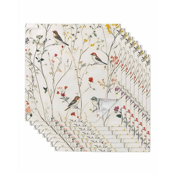 nqOlkjepod Spring Floral Cloth Napkins Set of 8 Reusable Dinner Napkins, Summer Birds Botanical Country Cocktail Napkin Washable Table Napkins for Wedding/Holiday Party/Baby Shower 20"x20"