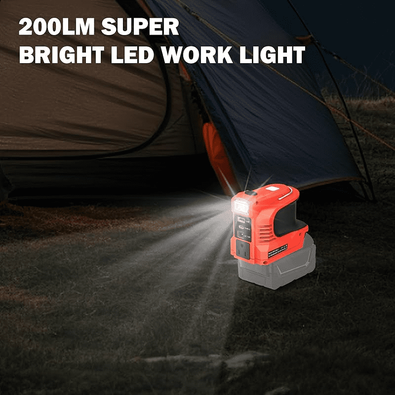 220W Power Inverter for Black*Decker-20V Battery, Portable Power Supply Convert - DC 20V to 110V~120V Battery Powered Outlet with USB-B & USB-C & 12V DC & 220W AC Output with LED Light