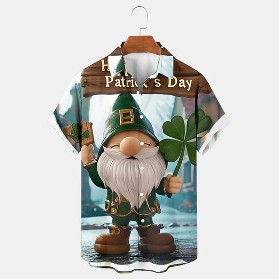 cllios Mens 2025 St Patricks Day Shirts Short Sleeve Shamrock Button Down Shirt Green Lucky Tshirts Hawaiian Shirt for Men Big and Tall