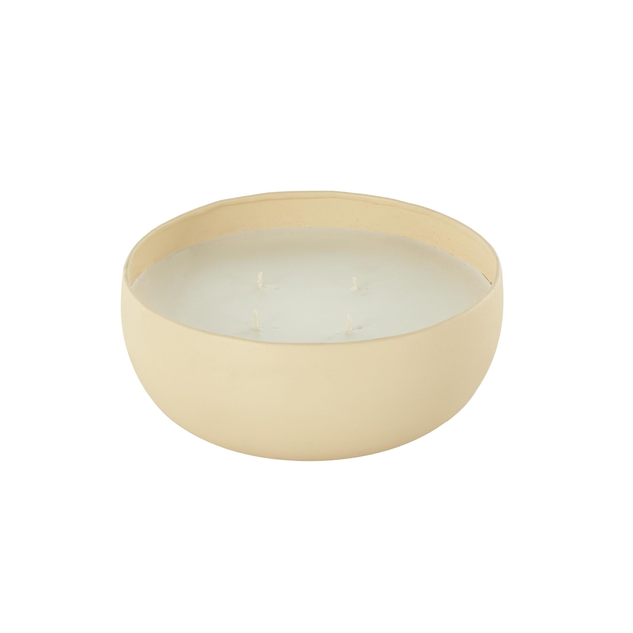 DecMode Beige Metal Rose Blossom & Sandalwood Scented Textured 34oz 4 Wick Candle with White Wax