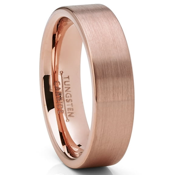 Metal Masters Mens Classic Flat Brushed Tungsten Carbide Wedding Band Rose GoldTone Comfort-Fit 6mm