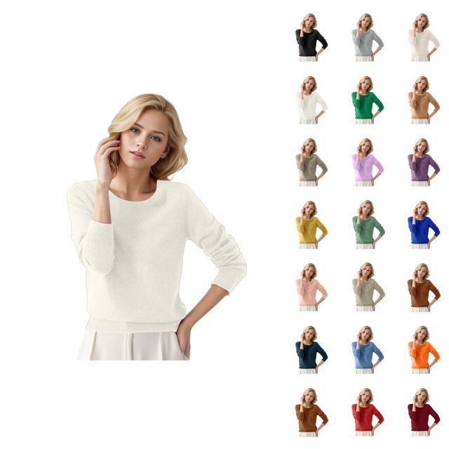 Chandail pour Femmes Automne Hiver 2026 Tendance Manches Longues Col Rond Tricoté Uni