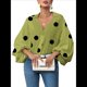 thumbnail image 3 of Blusa Holgada de Larga con Cuello Semiabierto y Lunares Franceses para Mujer Verde Matcha L, 3 of 10