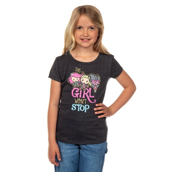 Marvel Girls' This Girl Won't Stop Chibi Superheroes Glitter Kids T-Shirt