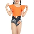thumbnail image 2 of Arvbitana Toddler Baby Girls One Pieces Rush Guard Flying Sleeve Round Neck Leaf / Leopard Print Romper Swimwear Summer Swimsuit Bathing Suit for Girls 2-12T, 2 of 9