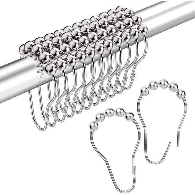 Anneaux de Crochets de Rideau de Douche en Acier Inoxydable, Crochets de Douche en Nickel pour Doublure de Rideau de Douche, Rouleaux de Boules de Douche Antirouille pour Accessoires de Rideaux et Tige de Douche de Salle de Bains, Lot de 12