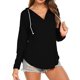 thumbnail image 3 of Blusa con hombros caídos Poliéster Moda Mujer Color puro Cuello en V Ajuste casual Jersey Tops Negro XL, 3 of 6