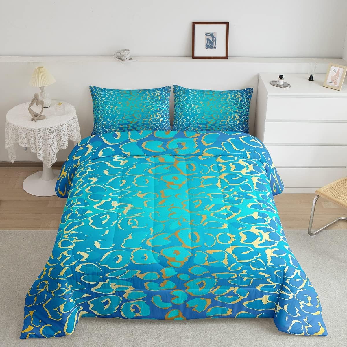 Golden Leopard Print Bedding Set Cheetah Comforter Set King Jungle
