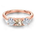 thumbnail image 3 of Gem Stone King 18K Rose Gold Plated Silver Peach Morganite and White Moissanite Engagement Ring for Women | 1.40 Cttw | Round 5MM | Gemstone October Birthstone | Size 8, 3 of 7