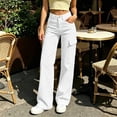 thumbnail image 7 of Women's Elastic Waist Straight Leg Pants with Pockets, Soft Casual Trousers for Work Daily Wear, Mid Waisted Long Straight Pants | UKHCCC,White M, 7 of 7