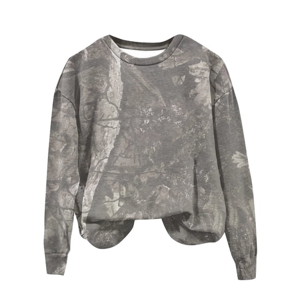 larppty Womens Fashion Camo Sweatshirt Print Oversized Crewneck Sweatshirt Long Sleeve Casual Pullover Top (Grey, 5XL)
