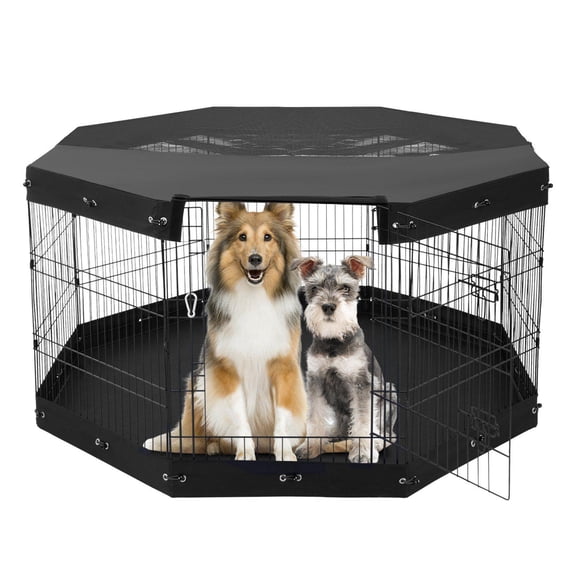 8 Panel 30 Inch High 24 Inch Wide Foldable Metal Dog Playpen with Door Bottom Pad Top Cover Indoor Outdoor Pet Exercise Pen for Dogs Cats Small Animals