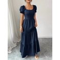 thumbnail image 3 of Womens Blue Square Neckline Maxi Dress With Puff Sleeves And Tiered Ruffle, 3 of 7