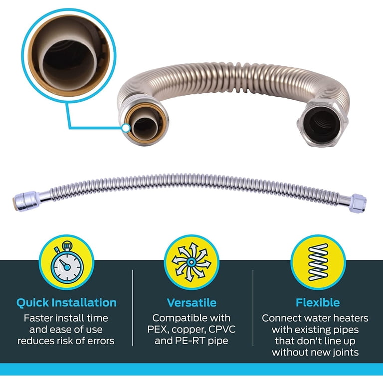 SharkBite SS3088FLEX18LFA Corrugated Flexible Water Heater Connector, 3/4  Inch x 3/4 Inch FIP x 24 Inch, Push-to-Connect Braided Stainless Steel  Water Heater Hose - Walmart.com