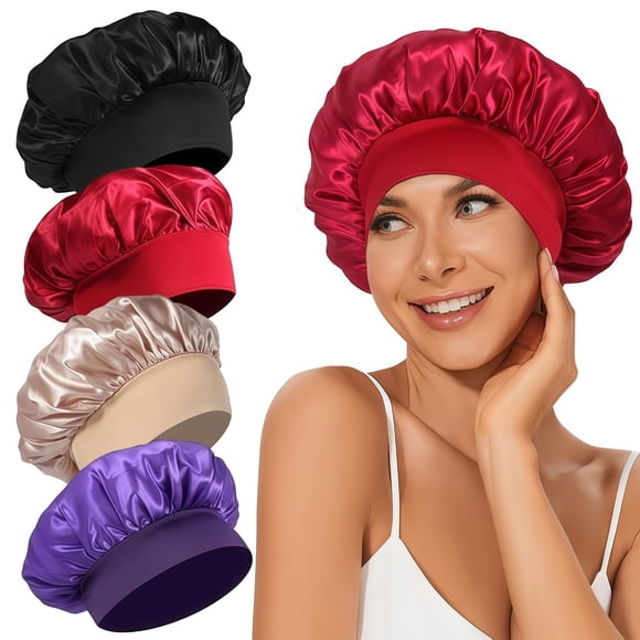 Gorro de satén para dormir LEADUWAY, 32 cm, banda elástica, 4 piezas