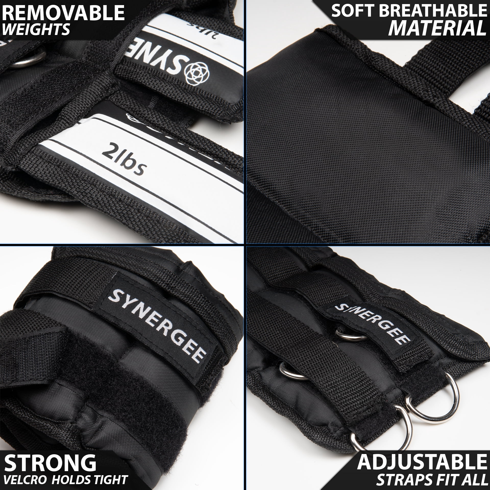 Synergee Comfort Fit 2-20lb Adjustable Ankle/Wrist Weights (Set of 2). One Size Fits All.